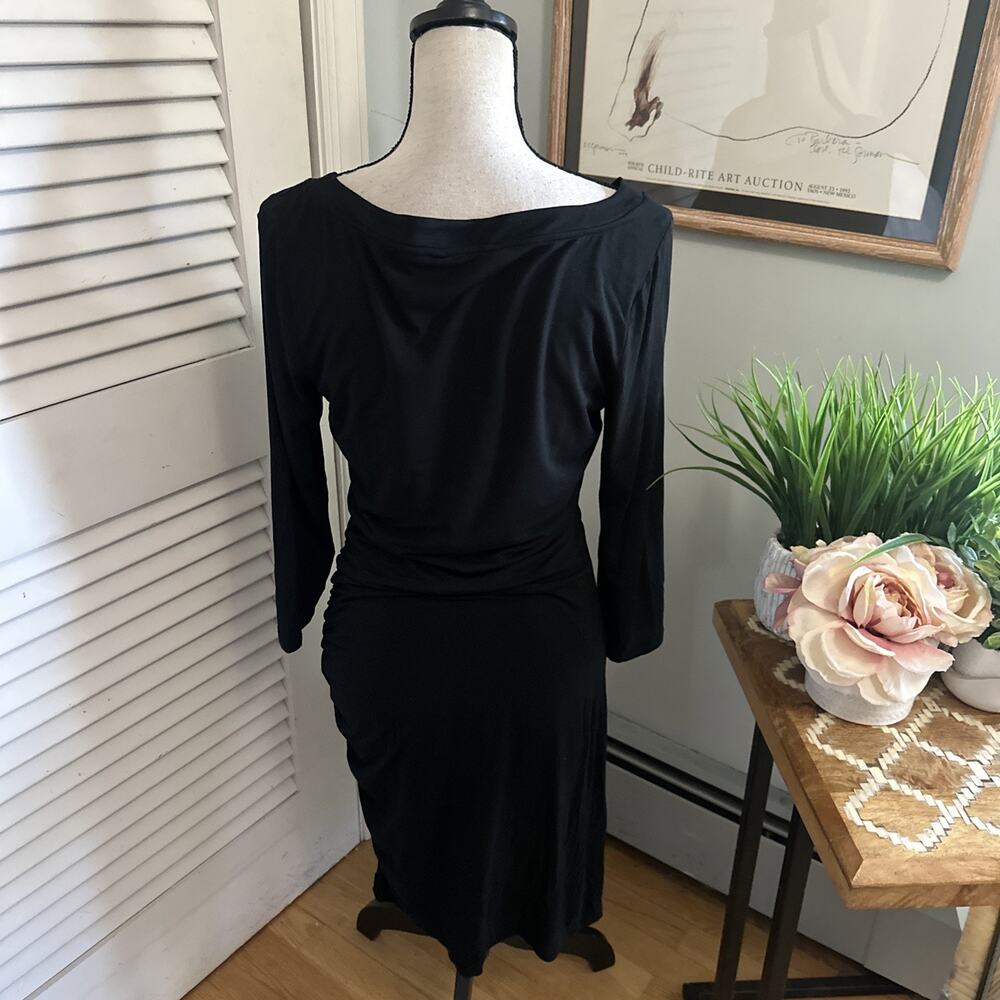 BANANA REPUBLIC Dress Womens Medium Black Ruched Midi Jersey Knit Minimalist - Picture 3 of 10